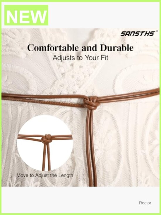 Women\'s PU Leather Rope Belt Adjustable Waist Thin Belt Silver Buckle